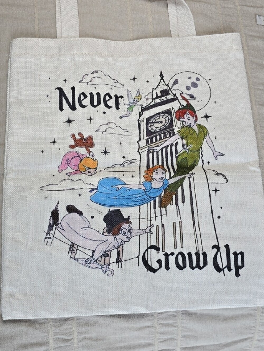 "Never Grow Up" Peter Pan Tinkerbell Book Carryall